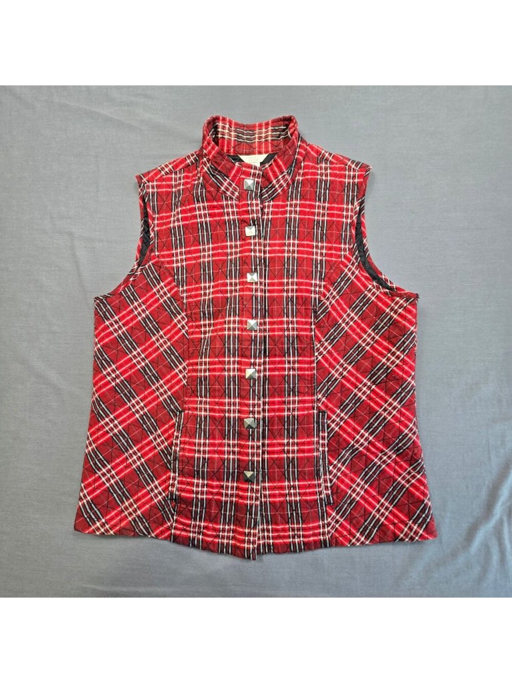 Christopher & Banks Medium Quilted Sleeveless Red Plaid Vest Jacket Cotton